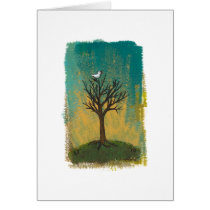 Little bird sings fun pretty original art painting greeting card