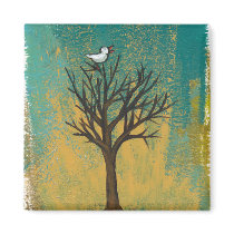 Little bird sings fun pretty original art painting fridge magnets