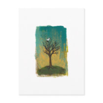 Little bird sings fun pretty original art painting post card