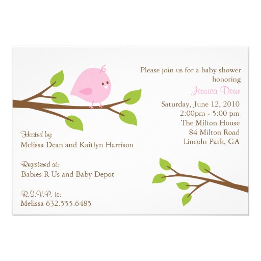 Little Birdie Baby Girl Shower Invitation