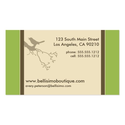Little Birdie Custom Business Cards (green apple) (back side)