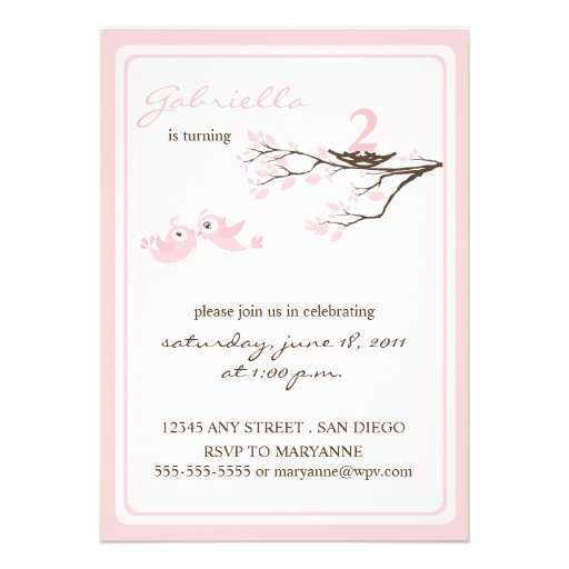 Little Birdies Pink Birthday Invitation
