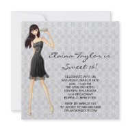 Little Black Dress Black White Sweet 16 Party invitation