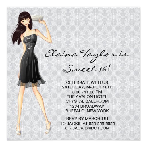Little Black Dress Black White Sweet 16 Party Personalized Invite