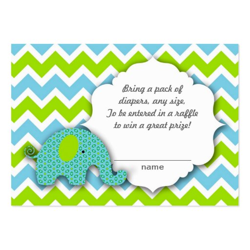 Little blue green elephant Diaper Raffle Ticket Business Card Templates (front side)