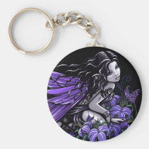 little, blue, fairy, violet, lily, lilies, flowers, butterfly, faery, fae, faerie, tattoo, fantasy, art, myka, jelina, faeries, Keychain with custom graphic design