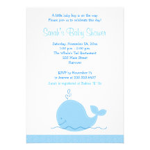Little Blue Whale 5x7 Baby Shower Invitation