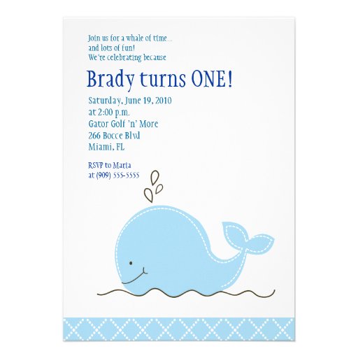 Little Blue Whale 5x7 Birthday Invitation