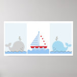 Little Blue Whale and Sailboat Art Prints posters