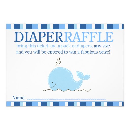 Little Blue Whale Baby Shower Diaper Raffle Card