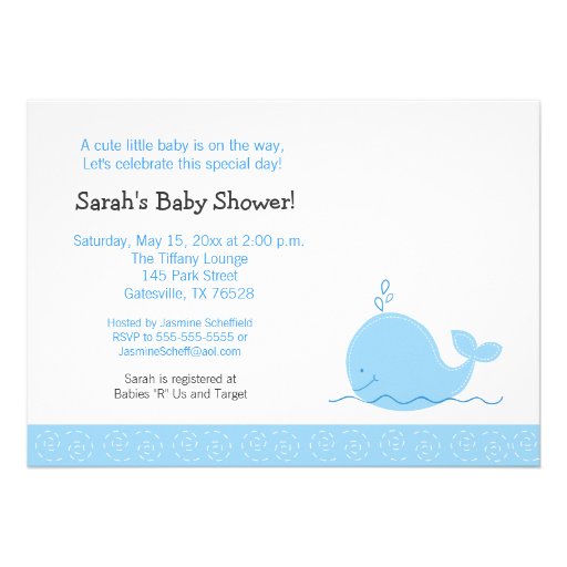 Little Blue Whale Baby Shower Invitation