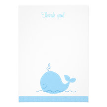 Little Blue Whale Flat Thank You note Announcements