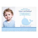 Little Blue Whale *PHOTO* Birthday 5x7 Custom Announcements