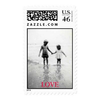 Little boy and girl holding handsin love postage stamps by amazingvintage