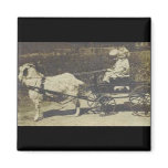 LITTLE BOY AND GIRL RIDING GOAT  with black bkgnd Fridge Magnets