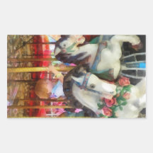 Little Boy on Carousel Rectangular Stickers