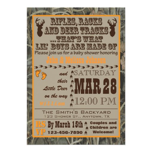 Little Boys Hunting Camo Baby Shower Invitations (front side)