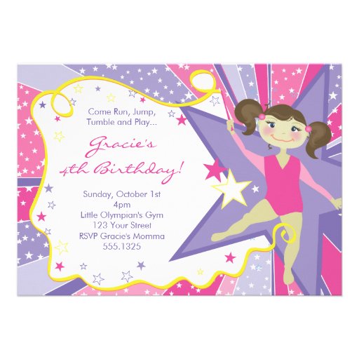 Little Brunette Gymnast Invitations