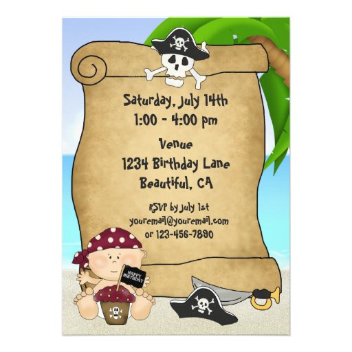 Little Buccaneer 1st Birthday Pirate Invitation