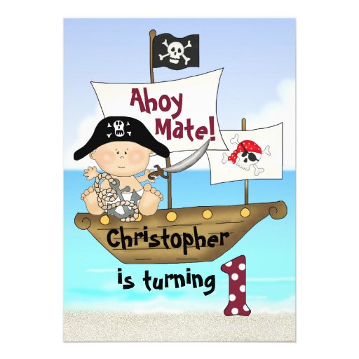Little Buccaneer 1st Birthday Pirate Invitation (front side)