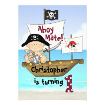 Little Buccaneer 1st Birthday Pirate Invitation