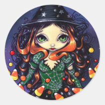 art, fantasy, halloween, hallowe&#39;en, halloween candy, witch, witches, candy corn, candy, corn, night, hat, pointy hat, moon, star, stars, eye, eyes, big eye, big eyed, jasmine, becket-griffith, becket, griffith, jasmine becket-griffith, jasmin, strangeling, artist, goth, gothic, fairy, gothic fairy, faery, fairies, faerie, fairie, lowbrow, low brow, big eyes, Sticker with custom graphic design