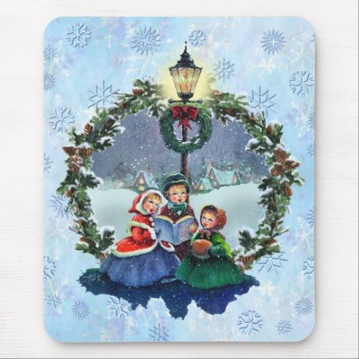 LITTLE CAROLERS & WREATH by SHARON SHARPE Mouse Pad by sharonsharpe