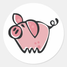 Little cartoon Pink Piggie Round Stickers