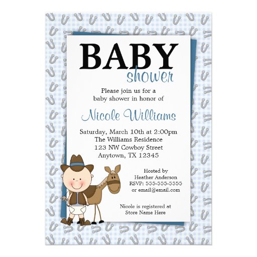 Little Cowboy Horseshoes Baby Shower Invitations