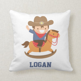 Little Cowboy on Rocking Horse Boys Room Decor Pillows
