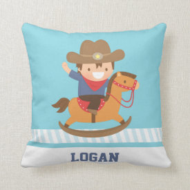 Little Cowboy on Rocking Horse Boys Room Throw Pillow