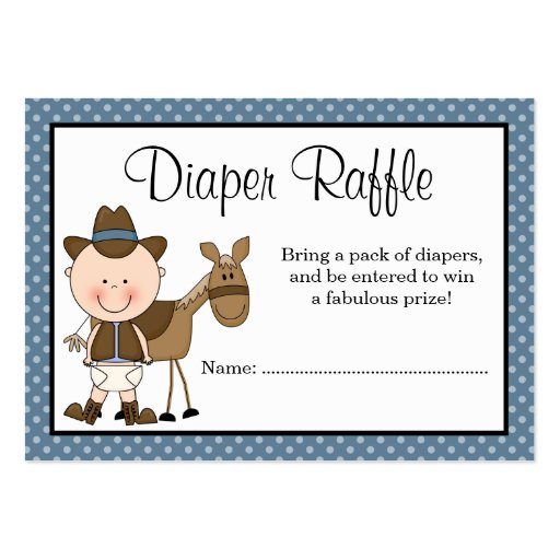 Little Cowboy Polka Dots Baby Shower Diaper Raffle Business Card Template (front side)