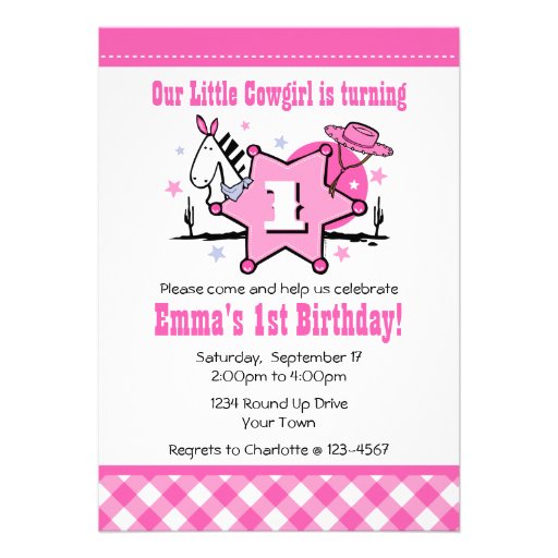 Little Cowgirl 1st Birthday Party Invitation (front side)