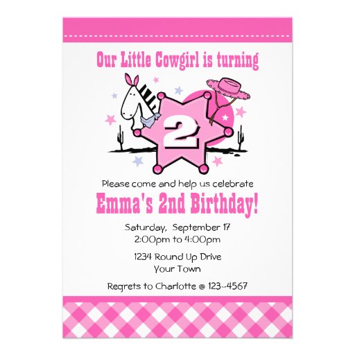 Little Cowgirl 2nd Birthday Party Invitation