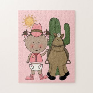 Little Cowgirl and Brown Cow Pony - Western fuji_puzzle