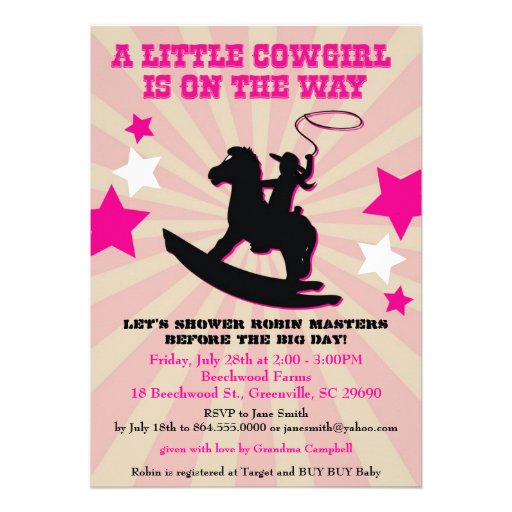 Little Cowgirl Baby Shower Invite Rocking Horse