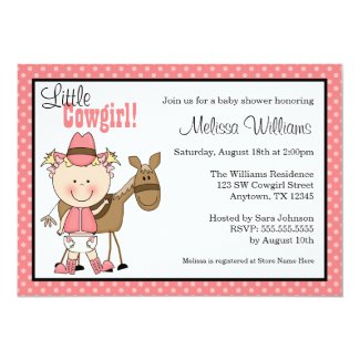 Little Cowgirl Polka Dots Baby Shower Invitations