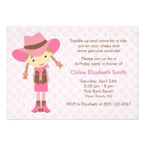 Little Cowgirl Western Birthday Party Custom Invites