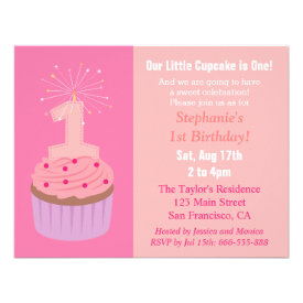 Little Cupcake is One, First Birthday Party, Pink Custom Announcement