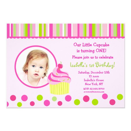 Little Cupcake Photo Birthday Party Invitations