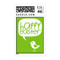 little cute chick happy easter green postage stamps