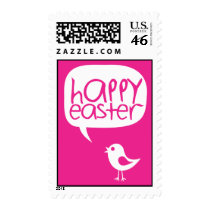 little cute chick happy easter pink postage stamps