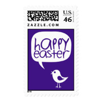 little cute chick happy easter purple postage stamps