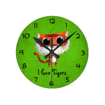 Little Cute Tiger Round Wallclock