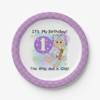 Little Doll Girl 1st Birthday Paper Plates 7 Inch Paper Plate