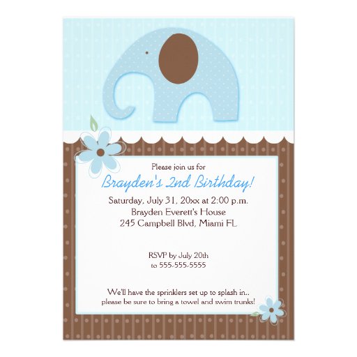 Little Elephant (Blue) 5x7 Boy Birthday Invitation