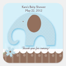 Little Elephant Blue SQUARE Favor Sticker