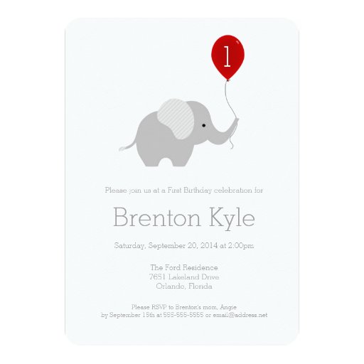 Little Elephant with Balloon Birthday Invitation
