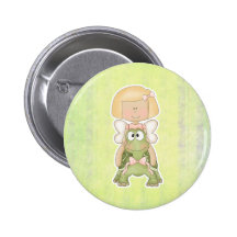 Little Fairy Girl Riding Turtle Button