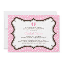 Little feet pink and brown baby shower invite